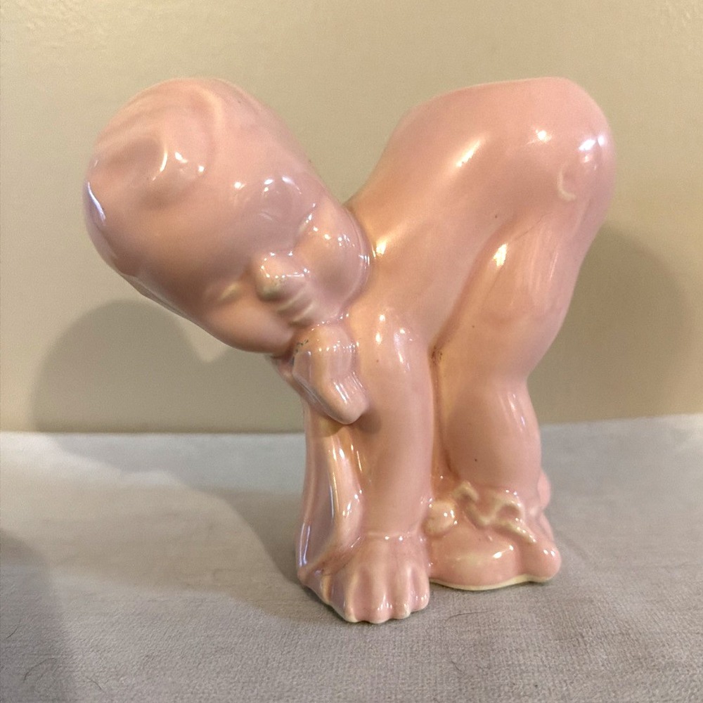 1940's Vintage Ceramic Pink Kewpie Baby Planter Nursery Decoration